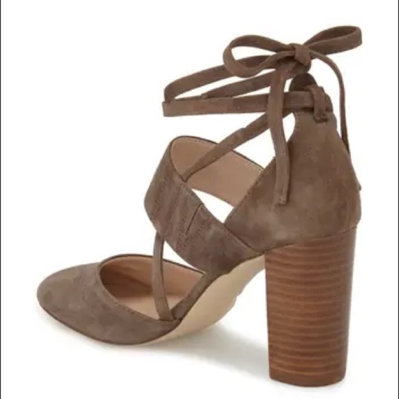 Sole Society Brown Suede Leather Ankle Wrap Closed Toe Chunky Heels - Picture 10 of 10